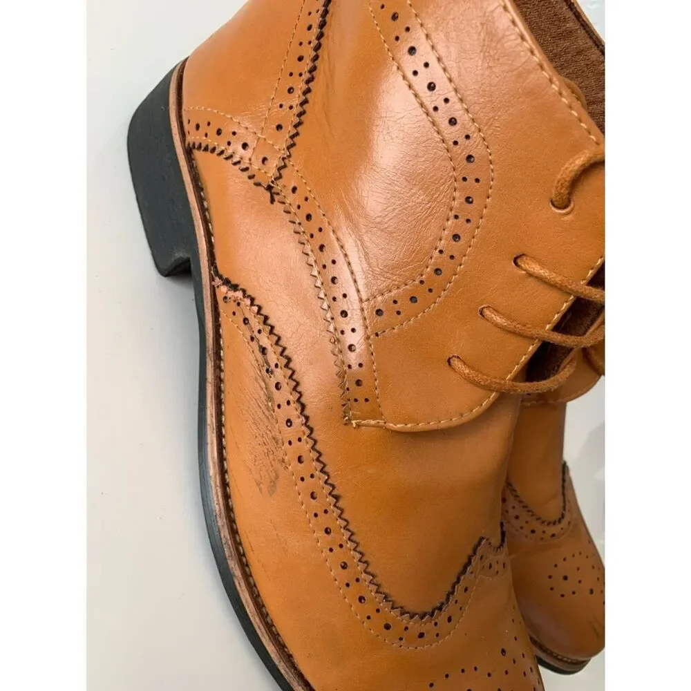 Men's Tan Leather Wingtip Lace-Up Boots Size 26,5/41/8
